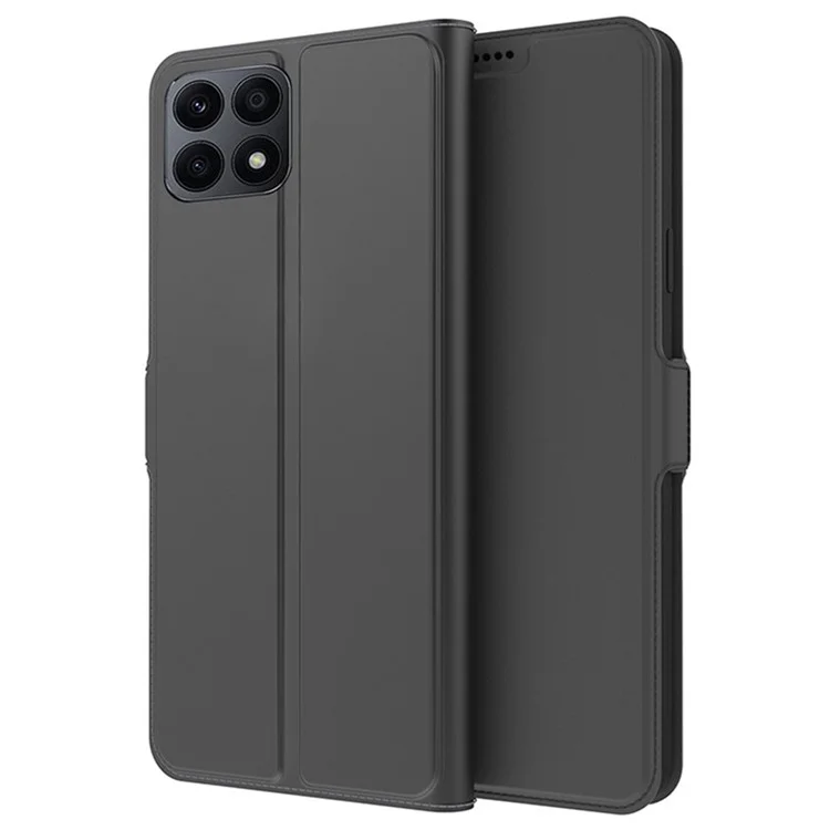 For Honor X8a 4G Cubierta Antirayazos Ranura para Tarjeta Funda de Teléfono Móvil de Cuero PU con Soporte - Negro