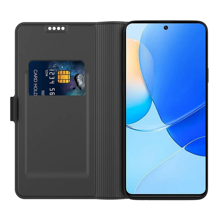 For Honor X8a 4G Cubierta Antirayazos Ranura para Tarjeta Funda de Teléfono Móvil de Cuero PU con Soporte - Negro