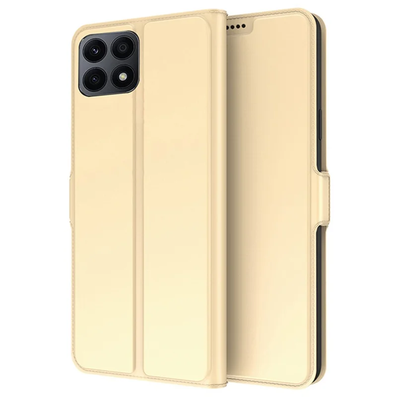 For Honor X8a 4G Anti-Scratch Cover Card Slot PU Leather Stand Cell Phone Case - Gold