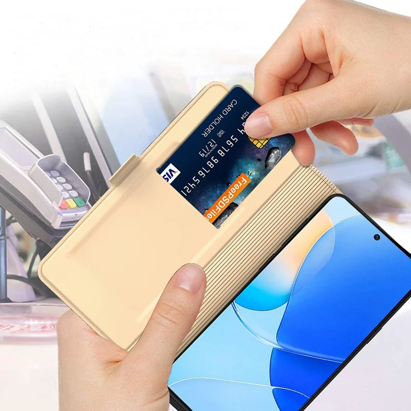 For Honor X8a 4G Anti-Scratch Cover Card Slot PU Leather Stand Cell Phone Case - Gold