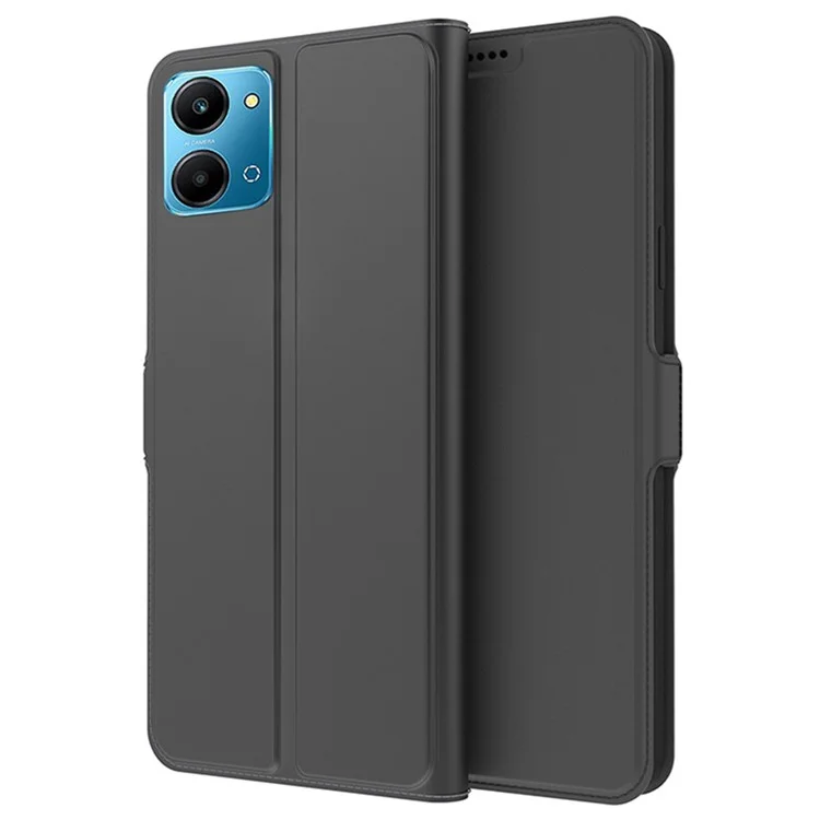 Stand in Pelle Custodia per Honor Play7T 5G, Cover Libro Slot per Schede Stile Anti-Graffio - Nero