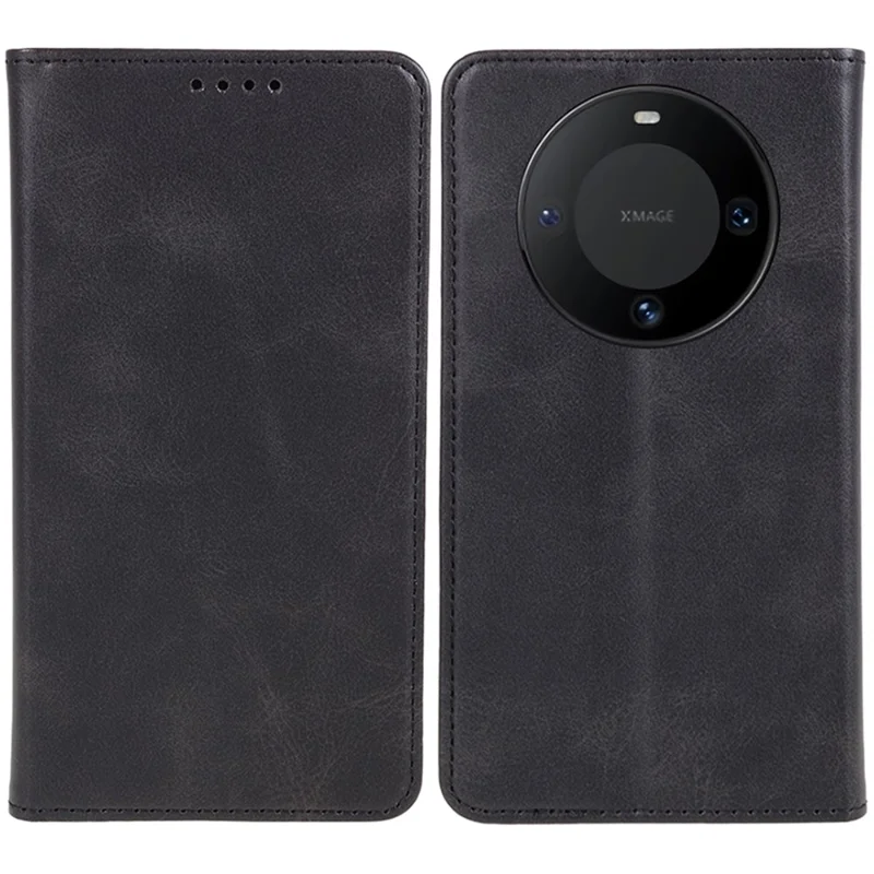 Para Huawei Mate 60 Pro Capa de Celular Caso PU Couro Textura Bezerro Carteira de Pé Capa - Preto