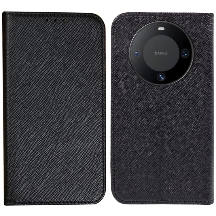 Per Huawei Mate 60 Custodia in pelle PU Wallet Stand Case Shockproof Cross Texture Cover per telefono - Nero