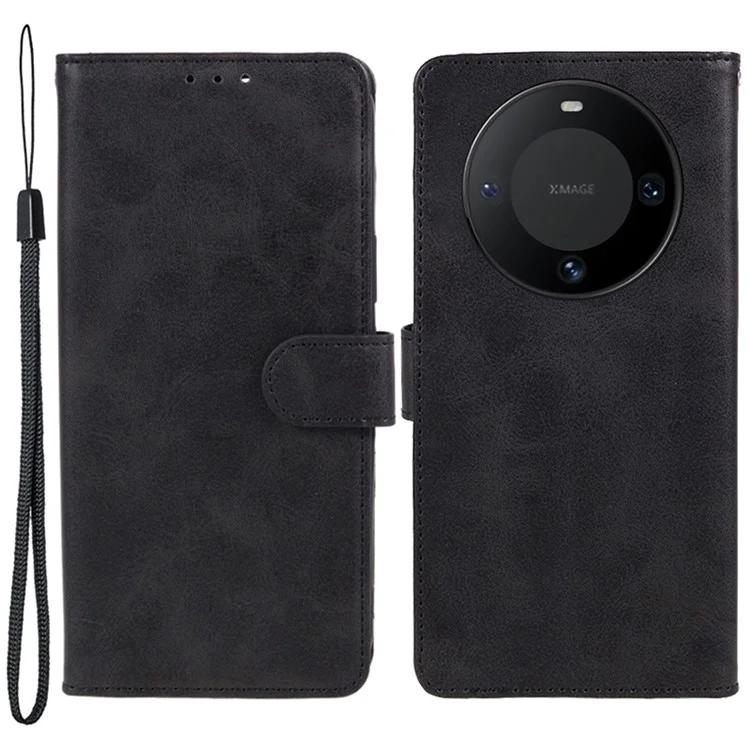 Funda de teléfono estilo negocios para Huawei Mate 60, con cierre magnético de cuero de becerro con textura - Negro