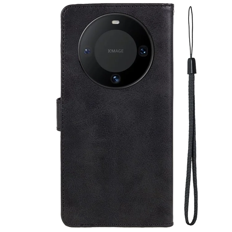 Funda de teléfono estilo negocios para Huawei Mate 60, con cierre magnético de cuero de becerro con textura - Negro