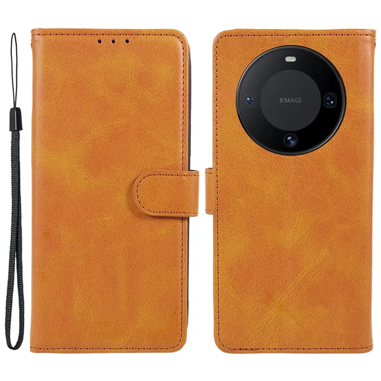 Para Huawei Mate 60 Carcasa de teléfono estilo business Cierre magnético Caja de billetera de cuero PU Textura de ternera Soporte para teléfono - Caqui