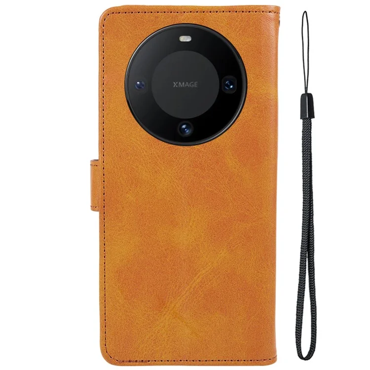 Para Huawei Mate 60 Carcasa de teléfono estilo business Cierre magnético Caja de billetera de cuero PU Textura de ternera Soporte para teléfono - Caqui