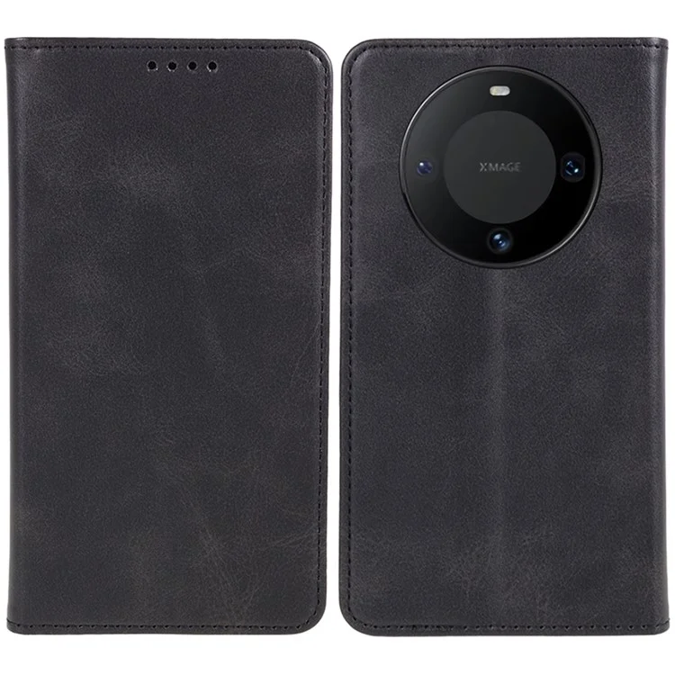 For Huawei Mate 60 PU Leather Calf Texture Stand Wallet Cover Business Style Phone Case - Black