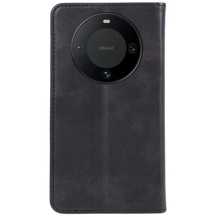 For Huawei Mate 60 PU Leather Calf Texture Stand Wallet Cover Business Style Phone Case - Black