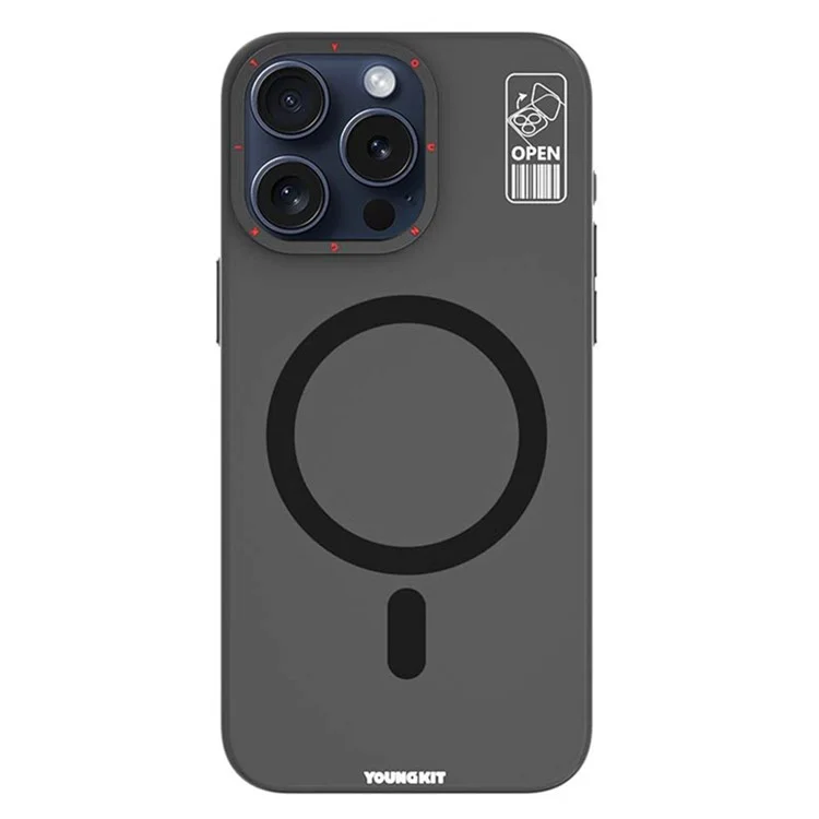 YOUNGKIT PC + TPU Phone Case for iPhone 15 Pro Kickstand Matte Anti-fingerprint Cover Compatible with MagSafe - Grey