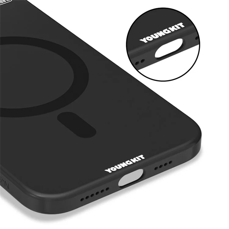 YOUNGKIT PC + TPU Phone Case for iPhone 15 Pro Kickstand Matte Anti-fingerprint Cover Compatible with MagSafe - Grey