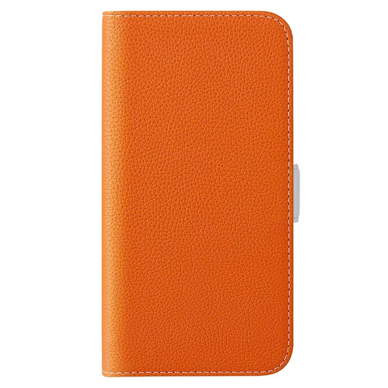 For iPhone 15 Fully Wrapped Phone Case Stand Wallet Litchi Texture Candy Color PU Leather Cover - Orange