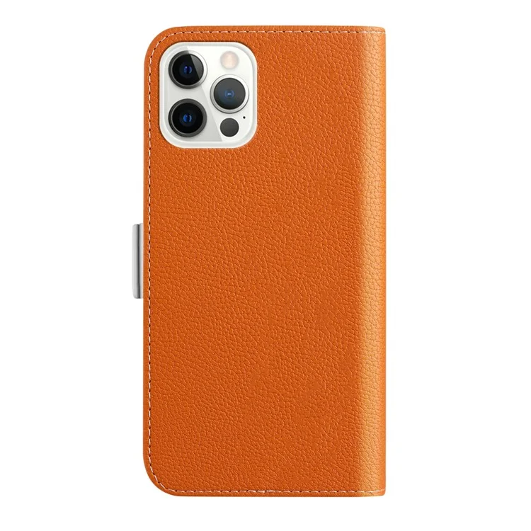 Phone Case for iPhone 15 Pro , Stand Wallet Litchi Texture Candy Color PU Leather Anti-scratch Cover - Orange