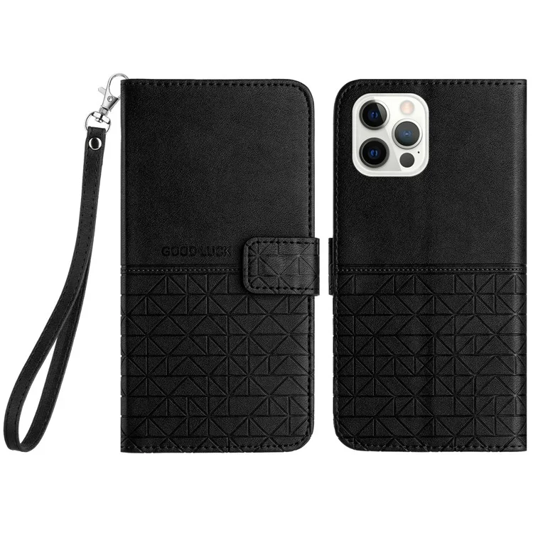 Stand Wallet Case per iPhone 15 Pro, Custodia per telefono in pelle micro-fibra con stampa geometrica a colore solido - Nero