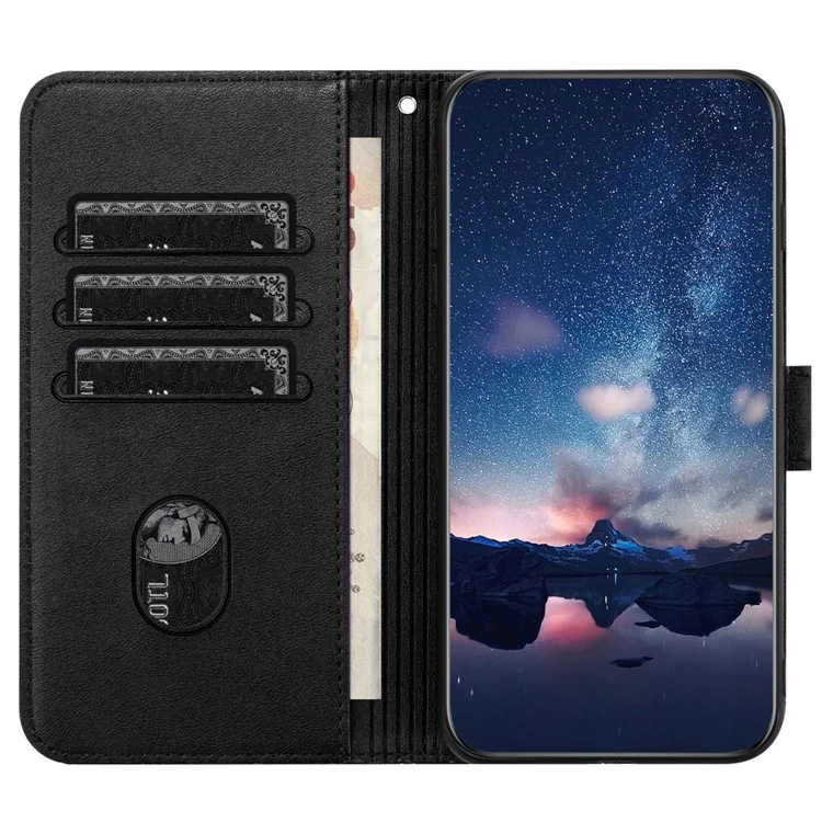 Stand Wallet Case per iPhone 15 Pro, Custodia per telefono in pelle micro-fibra con stampa geometrica a colore solido - Nero