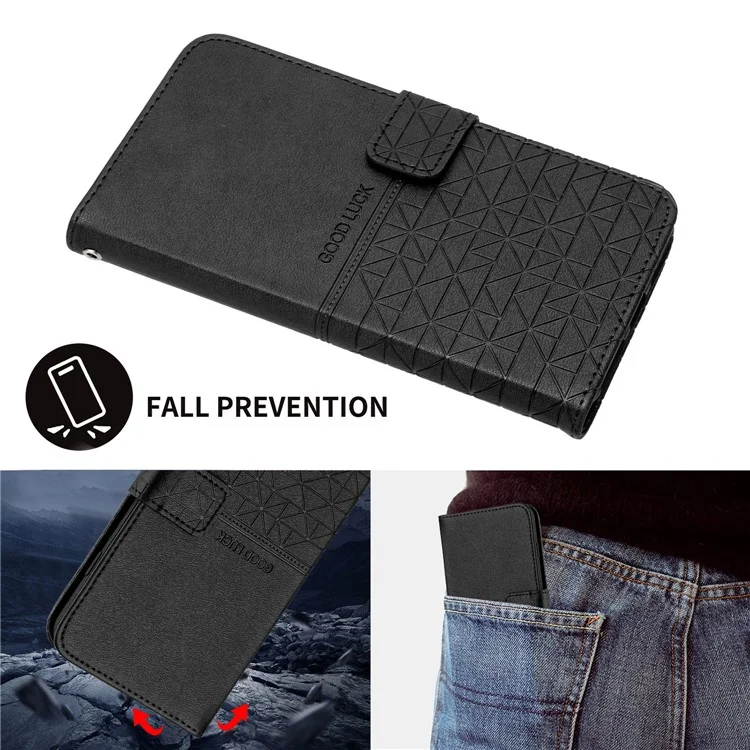 Stand Wallet Case per iPhone 15 Pro, Custodia per telefono in pelle micro-fibra con stampa geometrica a colore solido - Nero