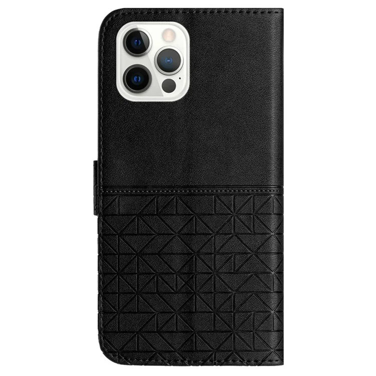 Stand Wallet Case per iPhone 15 Pro, Custodia per telefono in pelle micro-fibra con stampa geometrica a colore solido - Nero