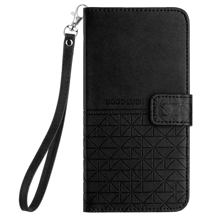 Stand Wallet Case per iPhone 15 Pro, Custodia per telefono in pelle micro-fibra con stampa geometrica a colore solido - Nero