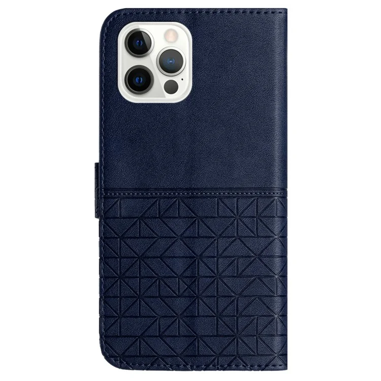 Per iPhone 14 Pro Max Geometric Imprinted Solid Color Microfiber Leather Phone Cover Full Protection Stand Wallet Case - Blu
