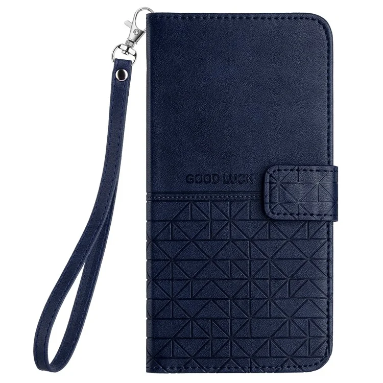 Per iPhone 14 Pro Max Geometric Imprinted Solid Color Microfiber Leather Phone Cover Full Protection Stand Wallet Case - Blu