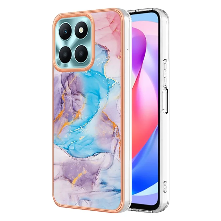 For Honor X6a 4G Case with IMD Marble Flower Pattern TPU Mobile Back Cover - Milky Way Marble Blue
