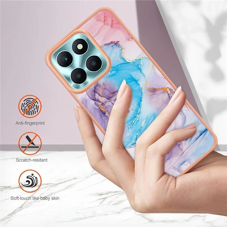 For Honor X6a 4G Case with IMD Marble Flower Pattern TPU Mobile Back Cover - Milky Way Marble Blue