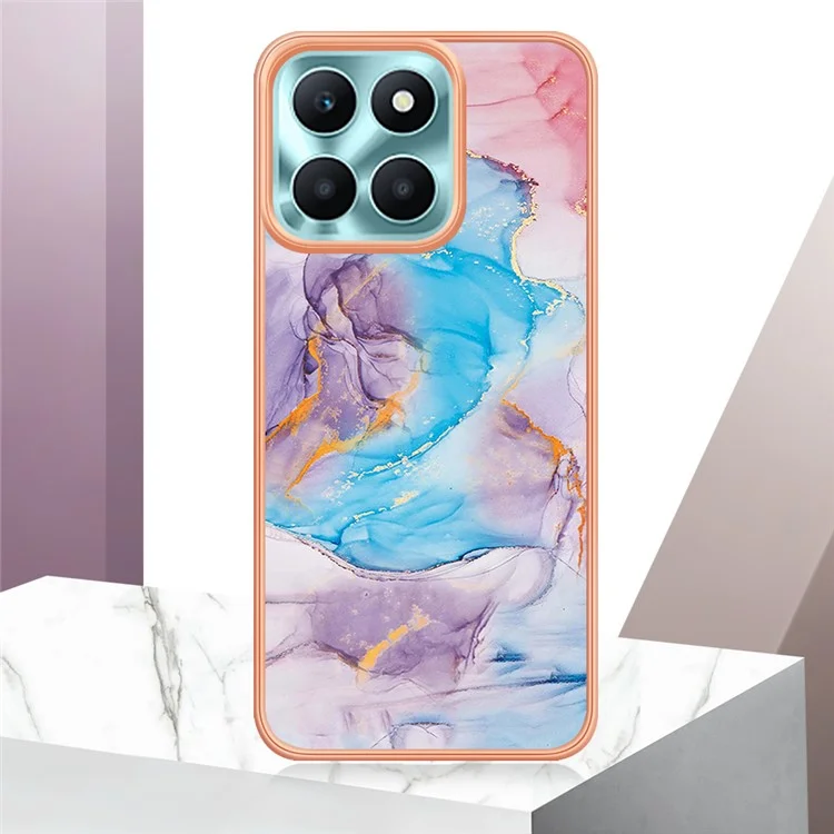 For Honor X6a 4G Case with IMD Marble Flower Pattern TPU Mobile Back Cover - Milky Way Marble Blue