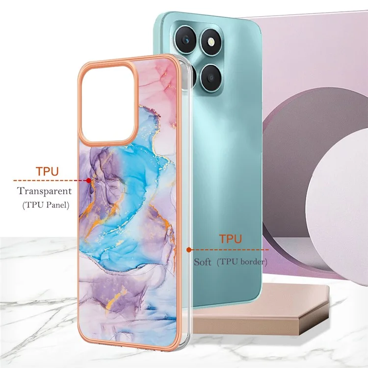 For Honor X6a 4G Case with IMD Marble Flower Pattern TPU Mobile Back Cover - Milky Way Marble Blue