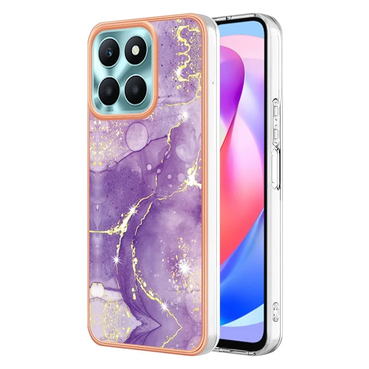 For Honor X6a 4G TPU Case with IMD Marble Pattern Electroplated Back Cover - Purple 002