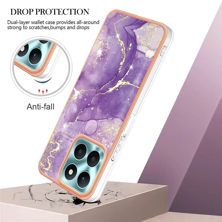 For Honor X6a 4G TPU Case with IMD Marble Pattern Electroplated Back Cover - Purple 002