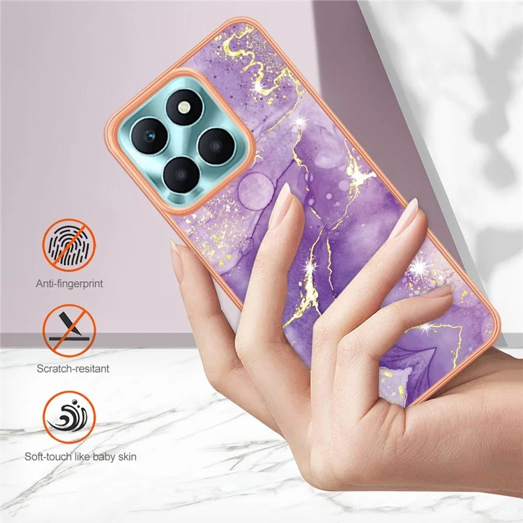 For Honor X6a 4G TPU Case with IMD Marble Pattern Electroplated Back Cover - Purple 002