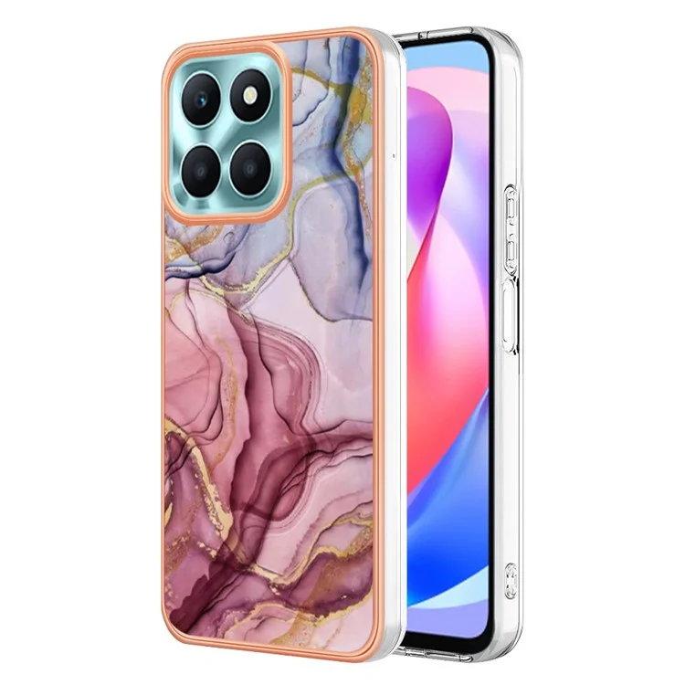 YB IMD Series-16 Style-E for Honor X6a 4G Electroplating Phone Case IMD Marble Pattern 2.0mm TPU Cover - Rose Gold