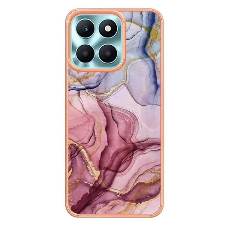 YB IMD Series-16 Style-E for Honor X6a 4G Electroplating Phone Case IMD Marble Pattern 2.0mm TPU Cover - Rose Gold