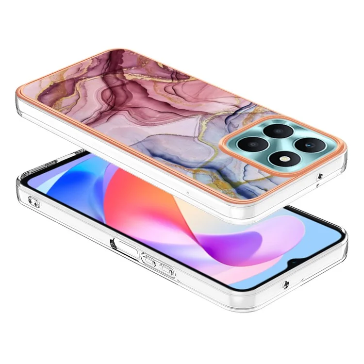 YB IMD Series-16 Style-E for Honor X6a 4G Electroplating Phone Case IMD Marble Pattern 2.0mm TPU Cover - Rose Gold
