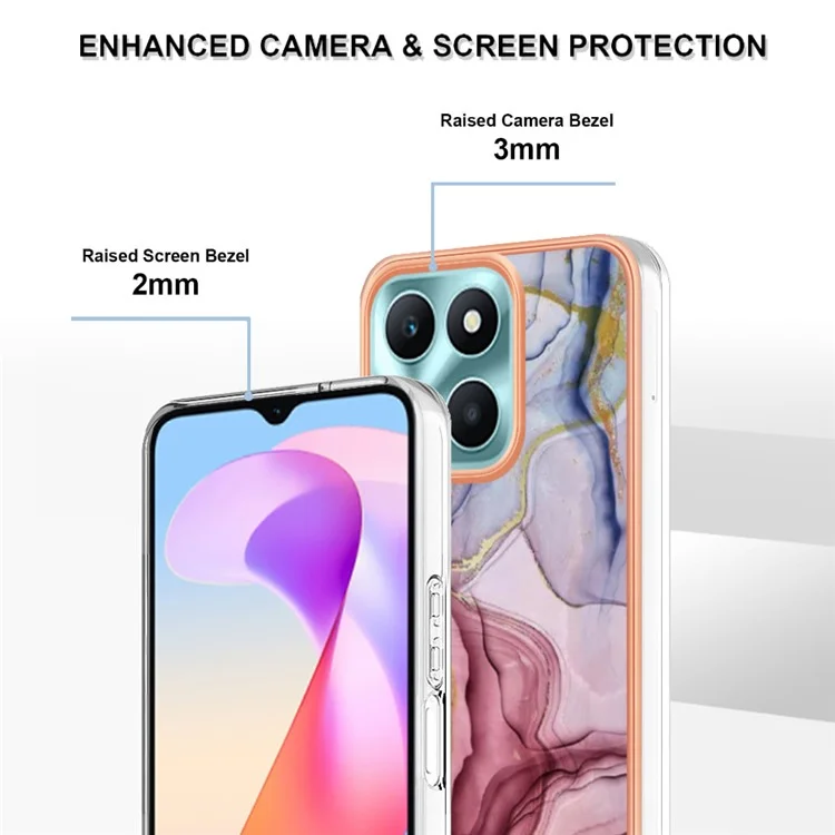 YB IMD Series-16 Style-E for Honor X6a 4G Electroplating Phone Case IMD Marble Pattern 2.0mm TPU Cover - Rose Gold
