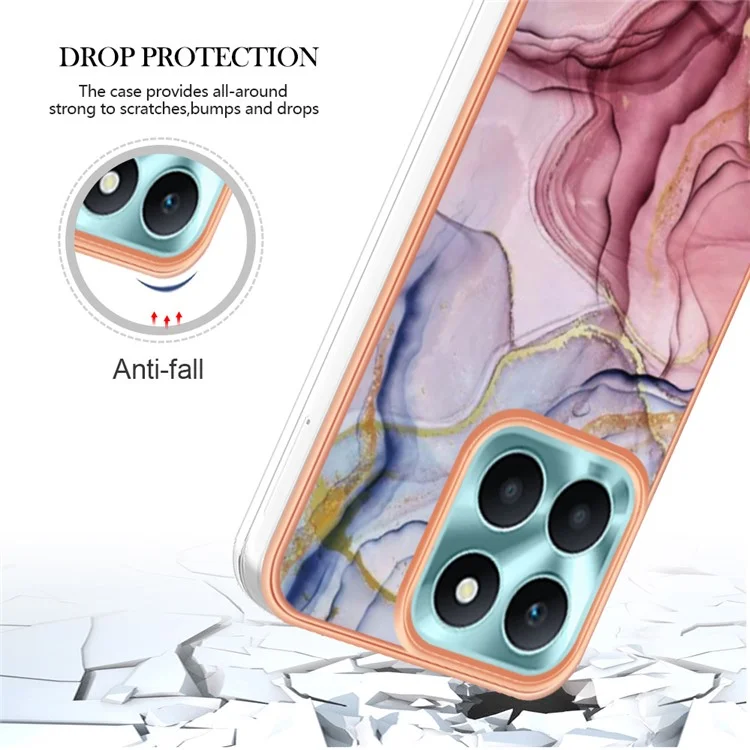 YB IMD Series-16 Style-E for Honor X6a 4G Electroplating Phone Case IMD Marble Pattern 2.0mm TPU Cover - Rose Gold