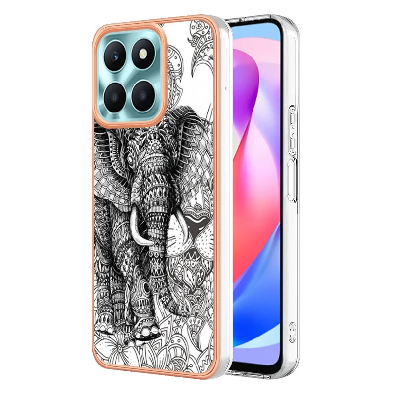 YB IMD Series-19 Style D For Honor X6a 4G Pattern Electroplated Design Case IMD 2.0mm TPU Phone Cover - Totem Elephant