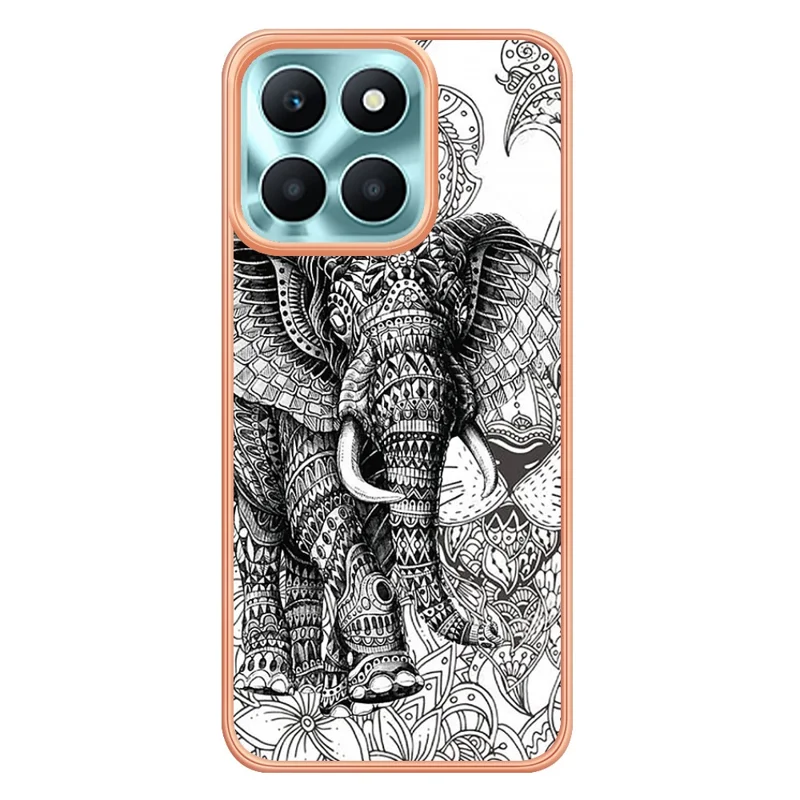 YB IMD Series-19 Style D For Honor X6a 4G Pattern Electroplated Design Case IMD 2.0mm TPU Phone Cover - Totem Elephant