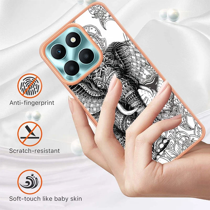 YB IMD Series-19 Style D For Honor X6a 4G Pattern Electroplated Design Case IMD 2.0mm TPU Phone Cover - Totem Elephant