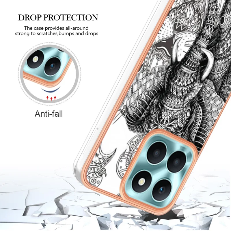 YB IMD Series-19 Style D For Honor X6a 4G Pattern Electroplated Design Case IMD 2.0mm TPU Phone Cover - Totem Elephant