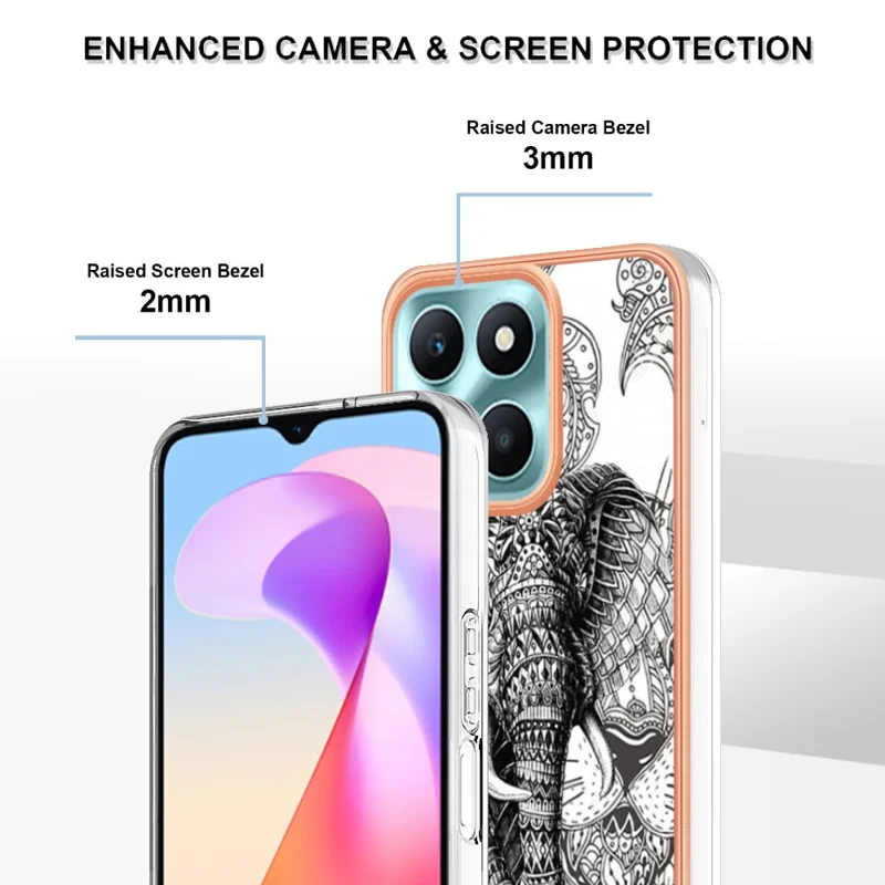 YB IMD Series-19 Style D For Honor X6a 4G Pattern Electroplated Design Case IMD 2.0mm TPU Phone Cover - Totem Elephant