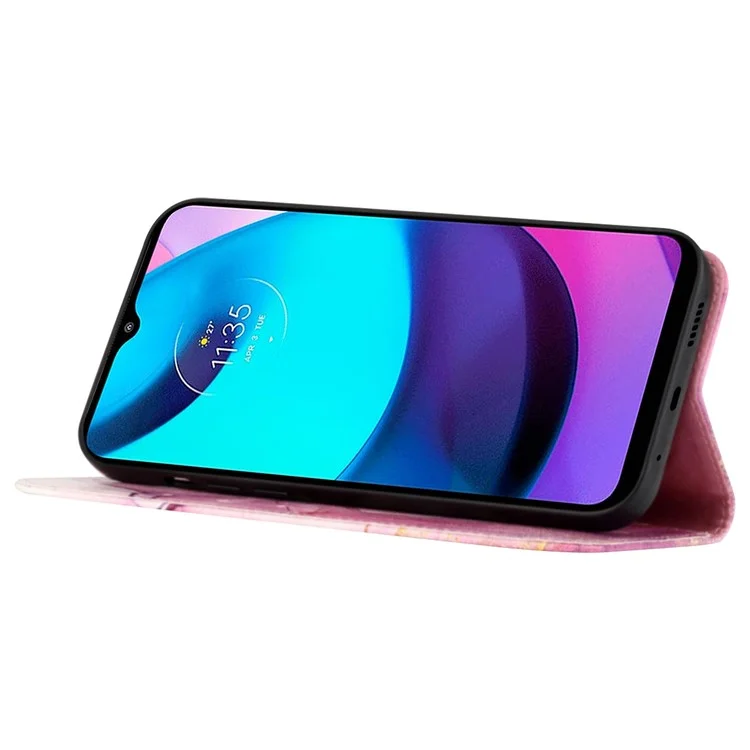 YB Pattern Printing Leather Series-6 Para Motorola Moto G14 4G Capa de Telefone Padrão de Mármore Carteira Stand Case - Pink+Purple+Gold LS001