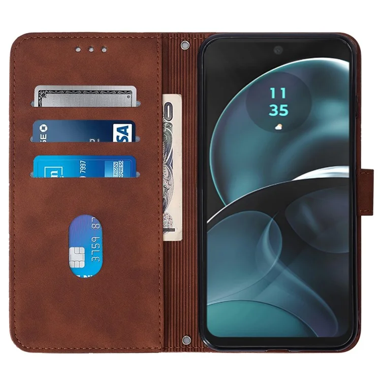 YB Imprinting Series-2 para Motorola Moto G14 4G Funda Cartera con Soporte Flip Case Cuero Impreso Funda para Teléfono con Correa de Hombro - Marrón