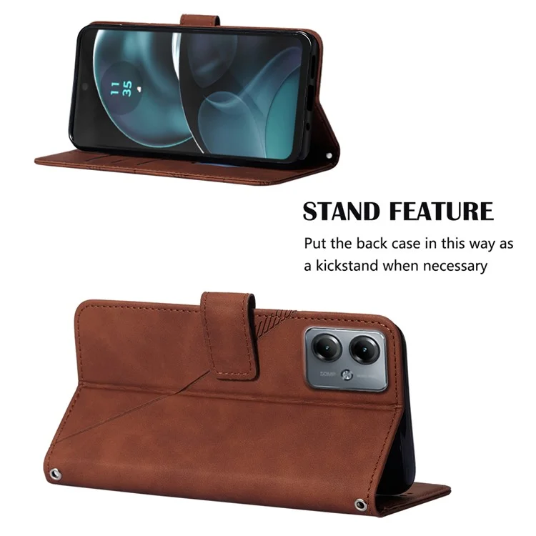YB Imprinting Series-2 para Motorola Moto G14 4G Funda Cartera con Soporte Flip Case Cuero Impreso Funda para Teléfono con Correa de Hombro - Marrón