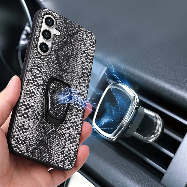 For Samsung Galaxy S23 FE PU Leather+TPU+PC Phone Cover Kickstand Cell Phone Back Case - Snake Texture