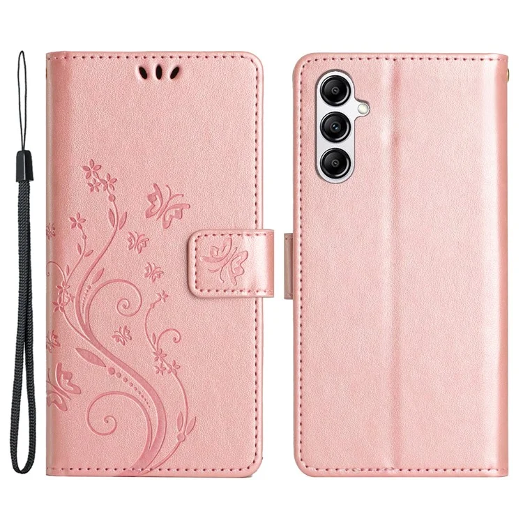 Per Samsung Galaxy S23 FE Butterfly Imprint Leather Wallet Shell Anti-fall Stand Phone Case - Rose Gold