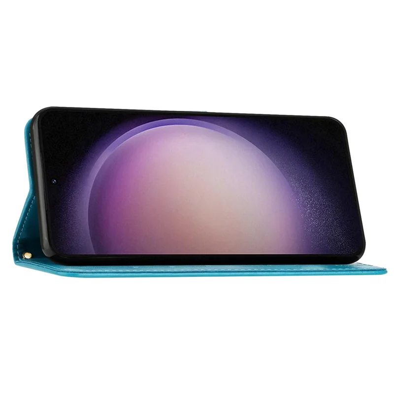 For Samsung Galaxy S23 FE Butterfly Imprint Leather Wallet Shell Anti-fall Stand Phone Case - Blue