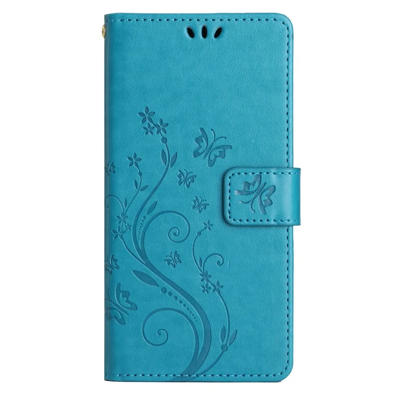 For Samsung Galaxy S23 FE Butterfly Imprint Leather Wallet Shell Anti-fall Stand Phone Case - Blue