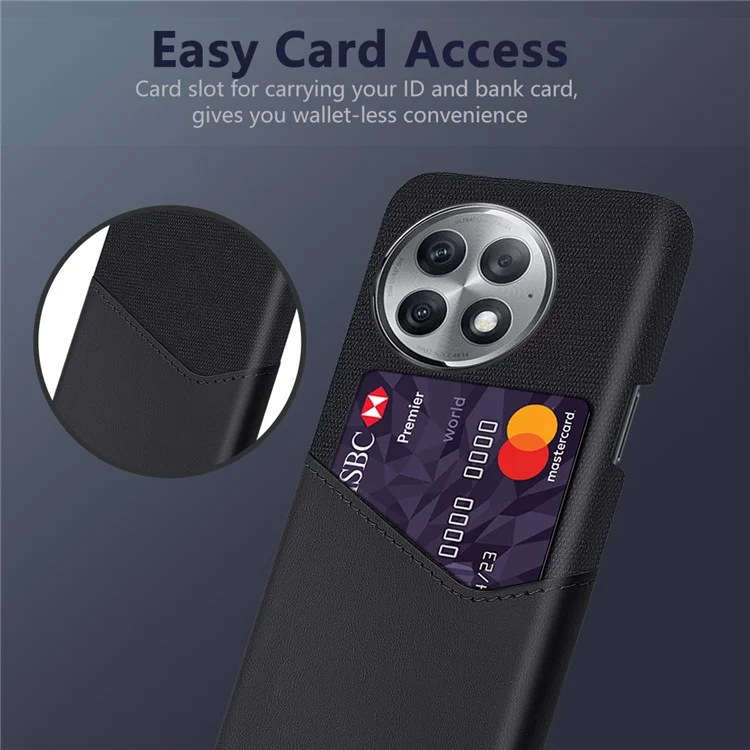 For OnePlus Ace 2 Pro 5G Phone Cover Anti-Scratch Cloth+PU+PC Protective Phone Case with Card Slot - Black