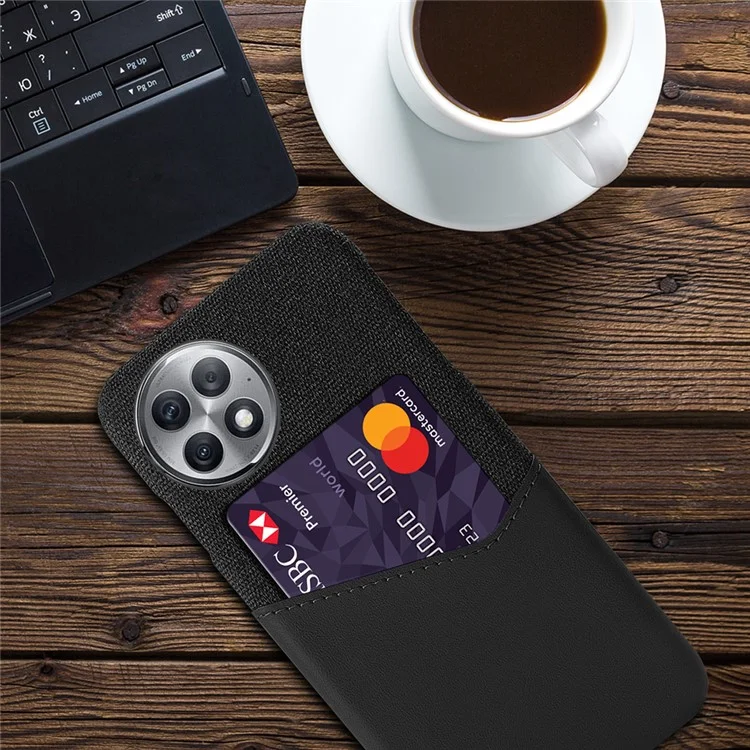 For OnePlus Ace 2 Pro 5G Phone Cover Anti-Scratch Cloth+PU+PC Protective Phone Case with Card Slot - Black